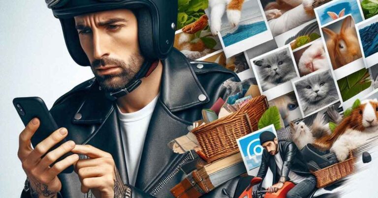 Kako proširiti memoriju telefona kada je napunjen slikama i videima? 2 Covjek koji gleda u telefon sa puno slika