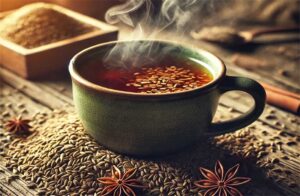 Čaj od kima za mršavljenje uz šalicu i sjemenke kima.