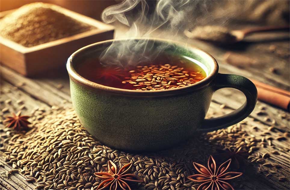 Čaj od kima za mršavljenje uz šalicu i sjemenke kima.
