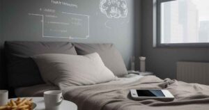 Vizualni prikaz mozga i sedam štetnih navika: korištenje mobitela nakon buđenja, negativne misli, nezdrava prehrana, nedostatak tjelesne aktivnosti, manjak mentalne stimulacije, loše spavanje i loš okoliš.