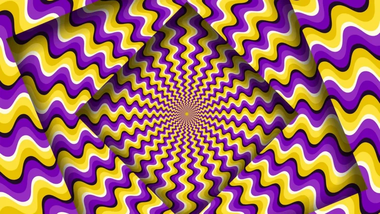 Purple yellow spinning vortex optical illusion that appears to move but is static