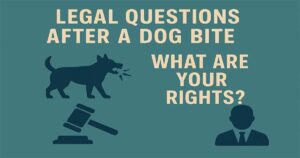 Illustration of a dog bite incident with a lawyer assisting the victim, symbolizing legal rights and personal injury claims after a dog attack