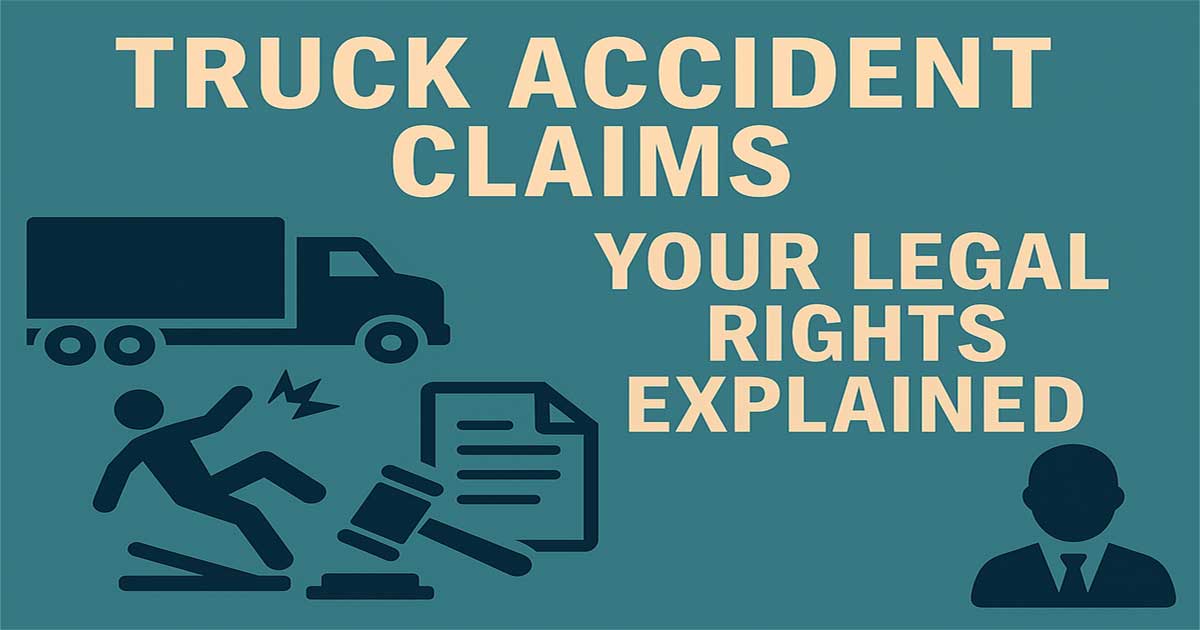 Illustration of a truck accident scene with a lawyer assisting the victim, symbolizing legal rights and personal injury claims after a truck-related crash